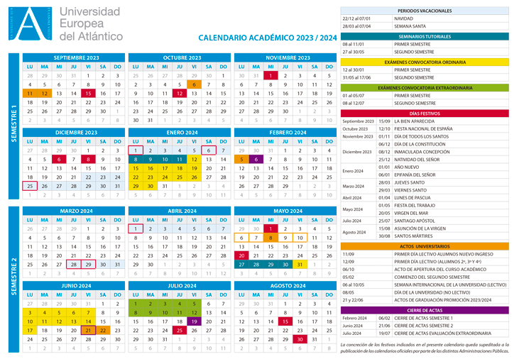 Calendrier Académique 2023/2024