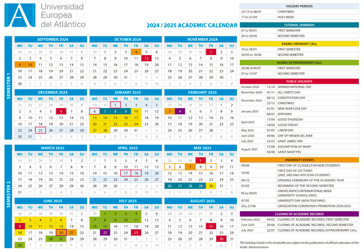 2024/2025 Academic calendar